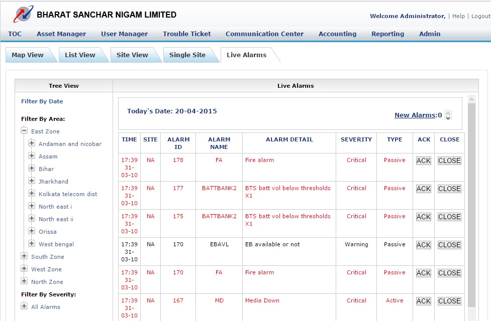 SmartToC Trouble Ticketing View